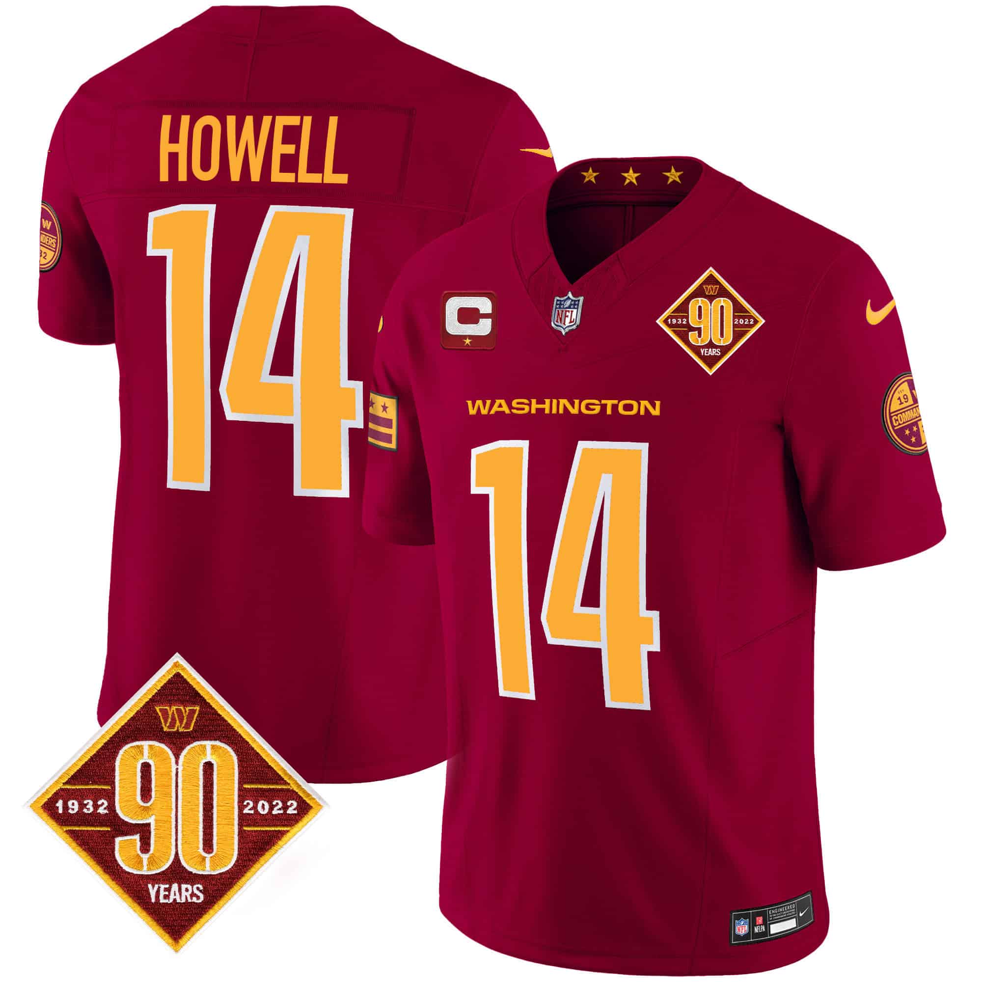 Men Washington Commanders 14 Howell Red 90th Anniversary Patch 2024 Nike Vapor Limited NFL Jersey style 1